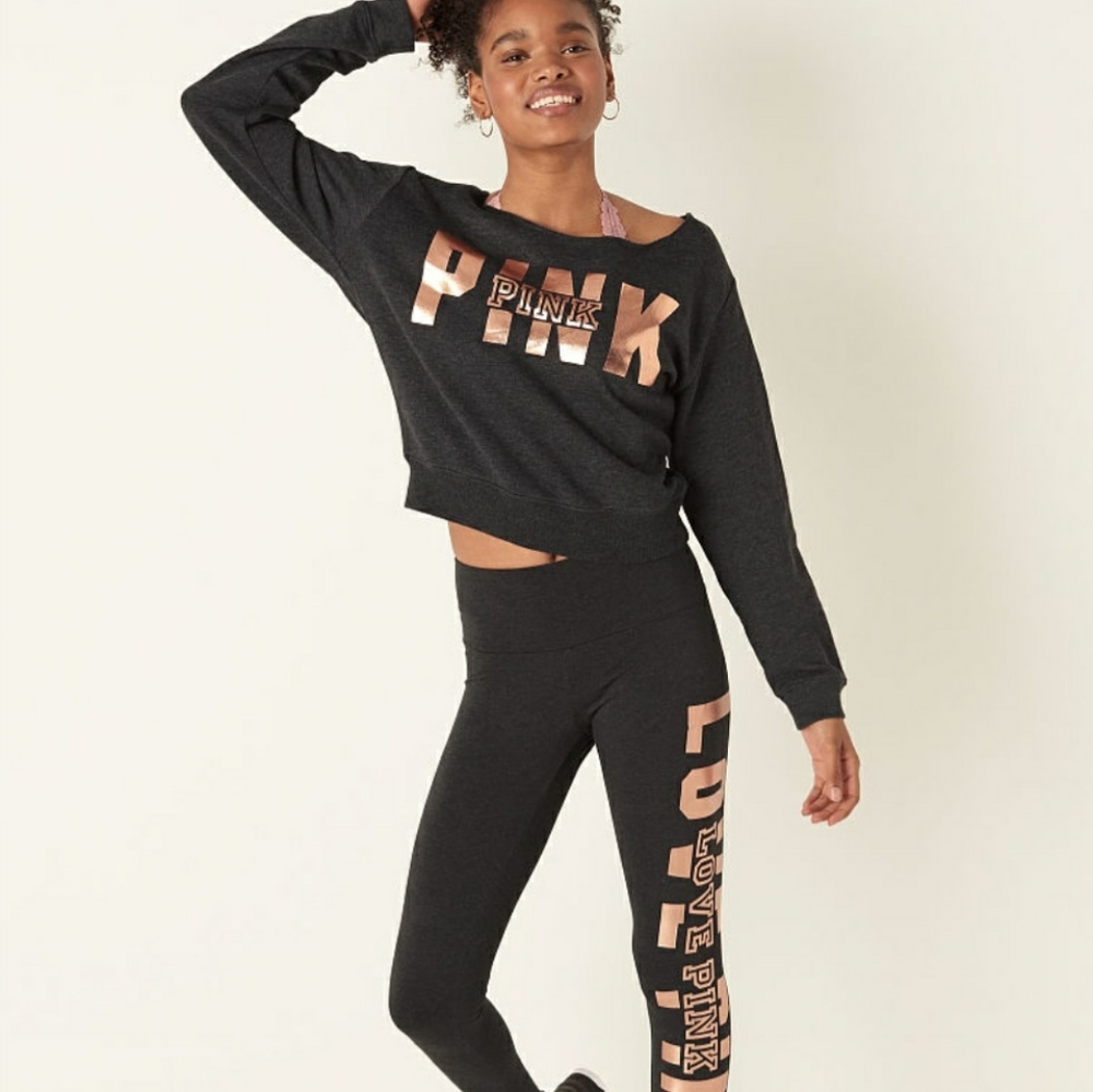 PINK Victoria's Secret Rose Gold Logo Metallic Cropped Sweatshirt Size: XS NWT